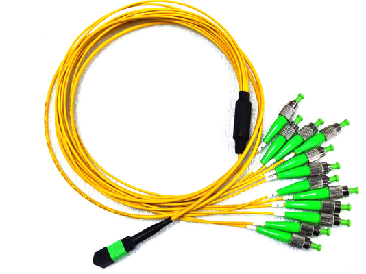 Mua 12 sợi MPO APC Nam đến FC APC Fanout Patch Cord Single Mode 9 / 125um Breakout Yellow sản xuất trực tuyến