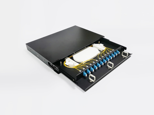 12 cổng 19 inch Rack Mount Slding Bảng điều khiển sợi quang 1U LC UPC song công 24 lõi