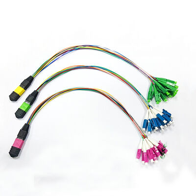 12core MPO-LC Multimode Fiber Optic Breakout Patch cáp 0.9mm cho MPO Cassette và Bộ chứa mô-đun